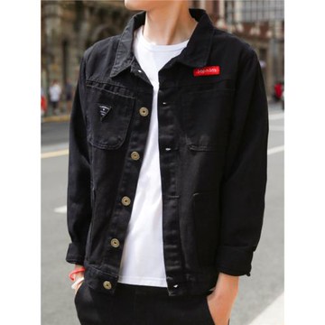 黑色加絨加厚牛仔外套男秋冬潮牌青年帥氣潮流翻領工裝夾克衫上衣