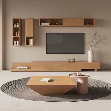 台灣公司 附發票 電視櫃輕奢風原木色北歐伸縮現代簡約意式客廳落地櫃可伸縮網紅風