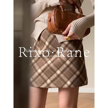 法國Rixo Rane巨氣質⭐復古格子毛呢半身裙女氣質顯瘦a字包臀短裙