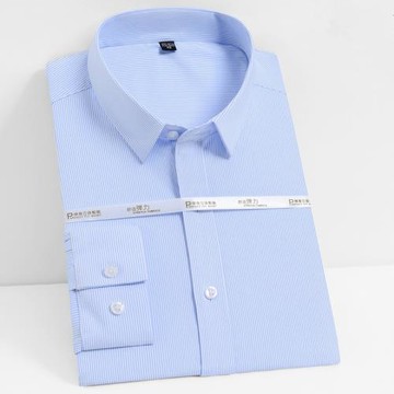 商務免燙抗皺藍色條紋長袖襯衫
