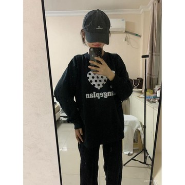 【台灣出貨】韓系衛衣女 大尺碼上衣 卡通波點愛心印花上衣 刷毛衛衣 寬鬆上衣 圓領上衣 長袖上衣女 內搭打底衫 顯瘦遮肉