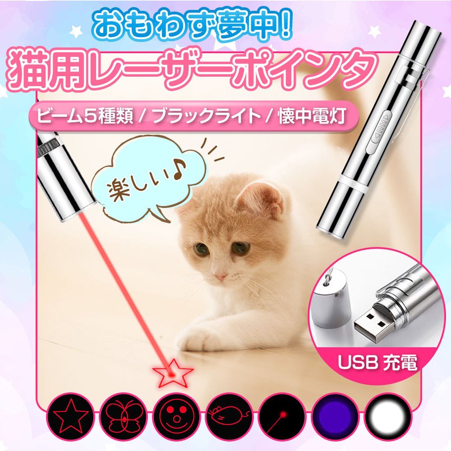レーザーポインター LEDポインター 猫用光るおもちゃ ポインター ねこじゃらし USB充電式 便利 ポケット入れる可能 テレビで話題