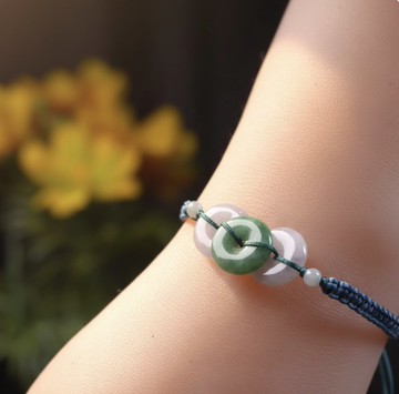 【願‧平安】冰種翡翠平安扣編織手鍊 | 天然緬甸A貨翡翠 | 送禮