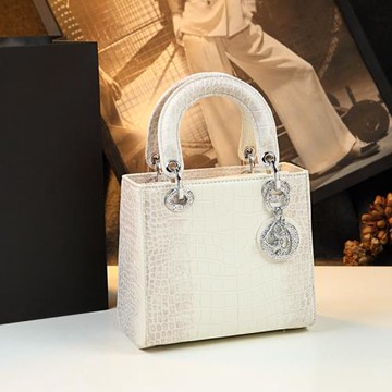 喜馬拉雅白戴妃包真皮女士高級感鱷魚紋手提包2024新款斜挎小方包