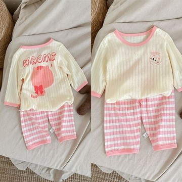 🍭臺灣出貨🍭兒童睡衣夏季小孩空調服男女童純棉七分家居服寶寶套裝正反印花