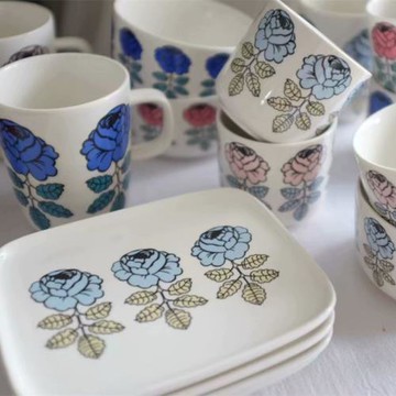 雜置社北歐干枯玫瑰經典馬克杯牛奶杯無柄湯碗手握杯咖啡杯方碟