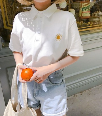 FINDSENSE H1 2018 韓國 夏季 清新 翻領POLO領  男女 情侶T恤 原宿寬松 短袖 半袖上衣 潮