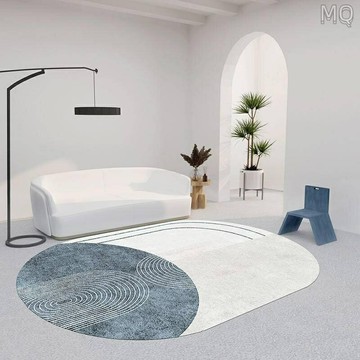 全新 橢圓地毯 客廳茶幾毯 水晶絨地毯 ins北歐風幾何毯 沙發房間臥室床邊毯 大地墊