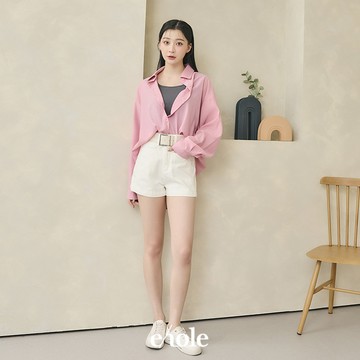 寬帶平開式口袋牛仔短褲-白