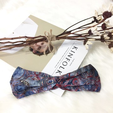 泡泡世界 / 藍 紅 / 寬版 鬆緊手工髮帶