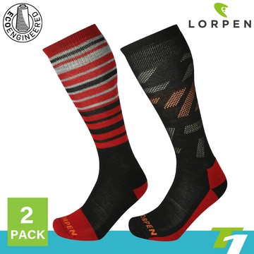 【2入一組】Lorpen T1 男美麗諾羊毛滑雪襪 ECO S2MME(III) / 5893黑(紅)