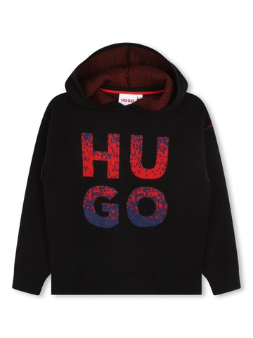 HUGO KIDS - logo-jacquard long-sleeve hoodie - kids - Viscose/Polyester - 12 yrs - Black