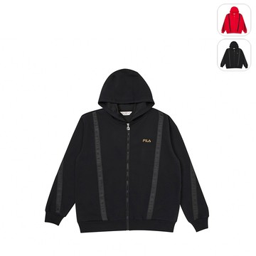 【FILA】中性 針織連帽外套-黑色 1JKZ-1413-BK