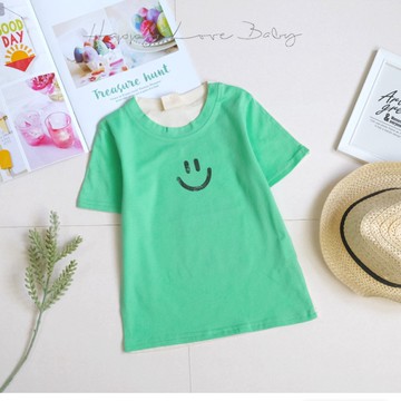 微笑前後拼接色微笑短袖上衣 春夏童裝 韓版童裝 男童上衣 男童短袖 男童棉T 男童T恤 短袖上衣
