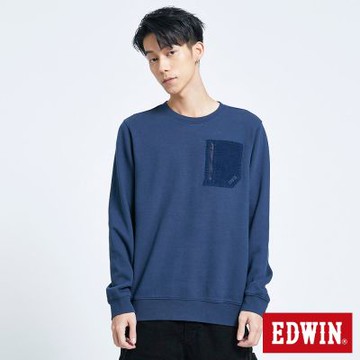 EDWIN 男裝 條絨口袋衛衣-灰藍色