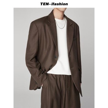 秋冬新款含羊毛西裝男套裝寬松版型西服外套男廓形直筒闊腿褲套裝