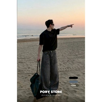 【PORY STORE】獨家！重磅❗️韓國原色貓鬚水洗彎刀褲 舒適 顯瘦 實拍 百搭 牛仔褲 牛仔寬褲 寬鬆牛仔褲