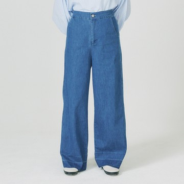 下擺拼接牛仔褲 深藍F