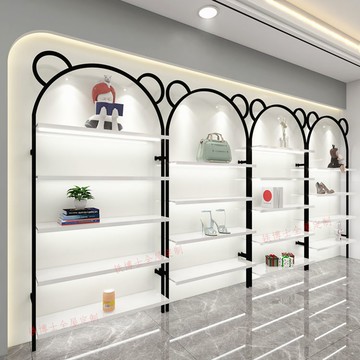 【免運/可開票】置物架 超市貨架 倉儲貨架 展示架 商超貨架 陈列架 鞋店展示架童鞋店貨架商場帶燈貨櫃包包店展示架開店的鞋架裝修圖