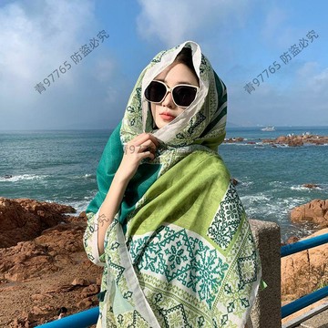 【超值熱賣】清新綠色民族風絲巾女夏季防曬兩用大披肩沙灘巾薄款棉麻圍巾紗巾