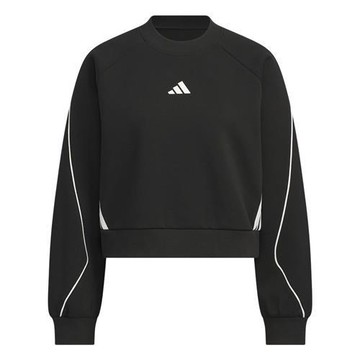 Adidas 長袖上衣 女裝 短版大學T 寬鬆 黑【運動世界】KC0013