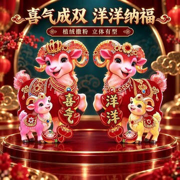 臺灣出貨💥【可開發票】2027羊年新款植絨精品生肖對貼門貼門玻璃窗花立體過年貼紙喜慶