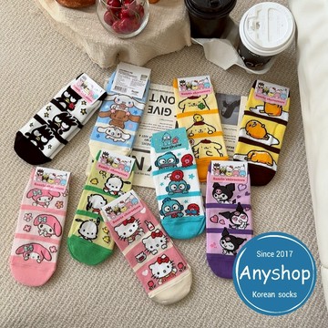 Anyshop韓國襪 三麗鷗窗格短襪 韓國襪 漢頓 庫洛米 KITTY 美樂蒂 短襪 韓國襪子 女生襪 女襪 07201