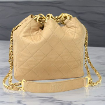 絕版中古包 Chanel古董米色水桶包 側背包 單肩包 斜背包 二手包