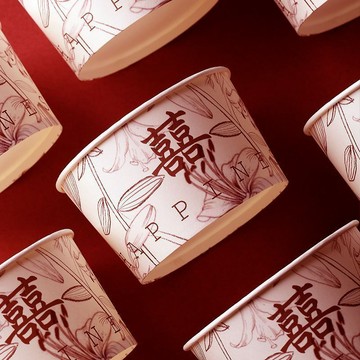 紅色一次性紙碗紙杯結婚用品家用婚禮喜慶圓形茶水杯吃飯紙碗婚慶