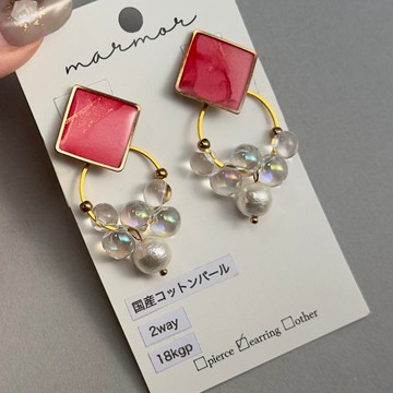 【現貨1件】粉色 2way 酒精墨水藝術 耳環 18kgp 長款 金色 獨特設計 獨一無二 抗金屬過敏 簡約