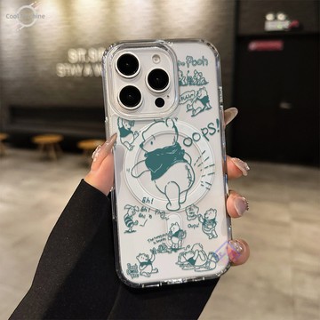 繪畫維尼熊 抗黃防摔蘋果磁吸手機殼 iPhone17 16E 15 14 13 12 11PROMAX 透明手機殼