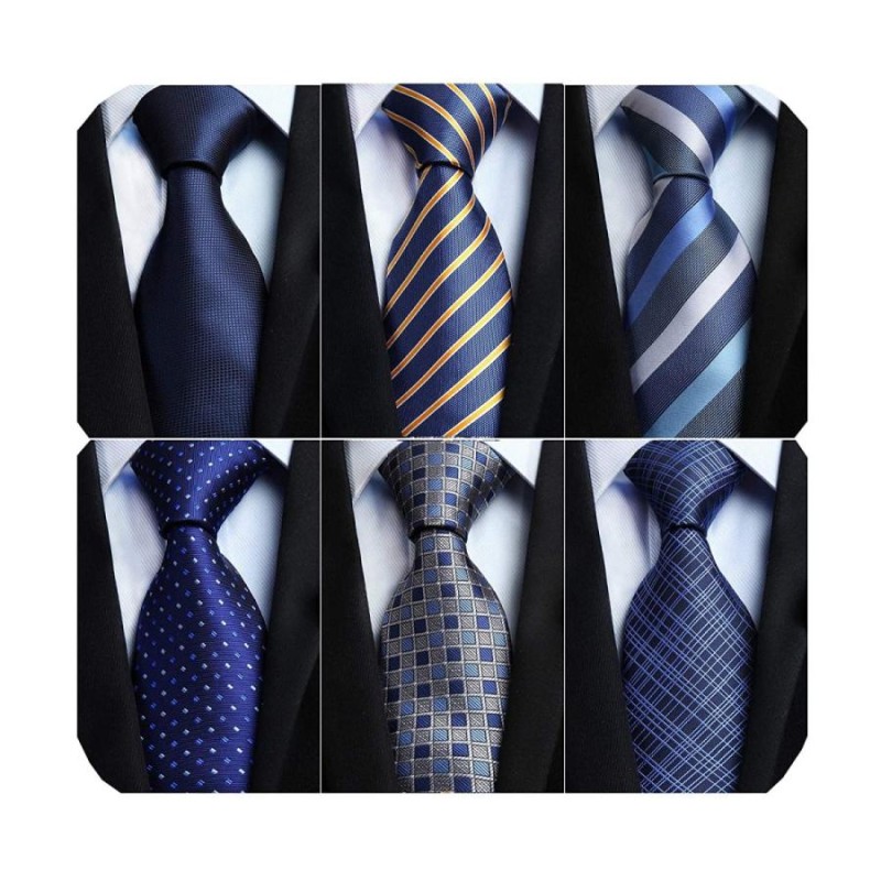 Enlison フォーマル ブルー ネクタイ 6本セット 結婚式 絹 ネクタイ