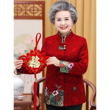 奶奶裝婚禮唐裝外套上衣生日喜慶80老年人棉襖大壽過年媽媽衣服冬