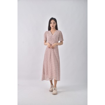 (S) cherrykoko質感V領粉色洋裝二手衣