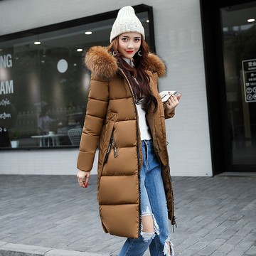 伊人-秋冬新款女裝長款棉服連帽大毛領羽絨棉棉服年輕女裝棉襖外套