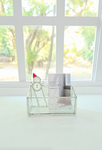 玻璃鑲嵌雪人卡片座100%原創手作