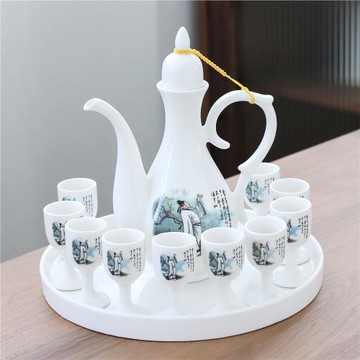 中式酒具陶瓷酒壺敬酒杯宮廷高腳杯青瓷家用小酒盅仿古結婚分酒器