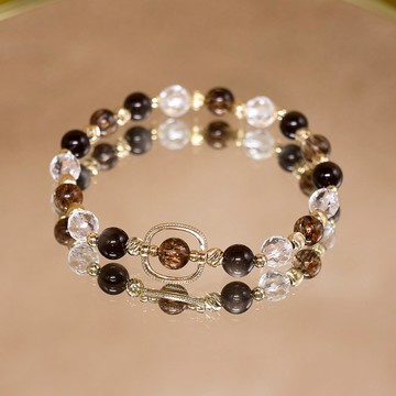 凌晨三點鐘/護身符-招財/黑金超七-銀黑曜石-白水晶-黃銅手鍊