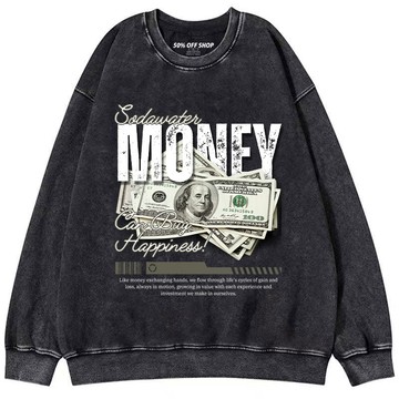 錢可以買到快樂 SODAWATER 大圖 男女款做舊水洗純棉大學T