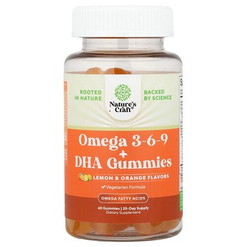 Nature's Craft, 成年人 Omega + DHA 軟糖，檸檬和橙子味，60 粒