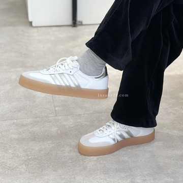 ADIDAS SAMBAE W 白底銀線 厚底舒適 休閒 德訓鞋  JS3943
