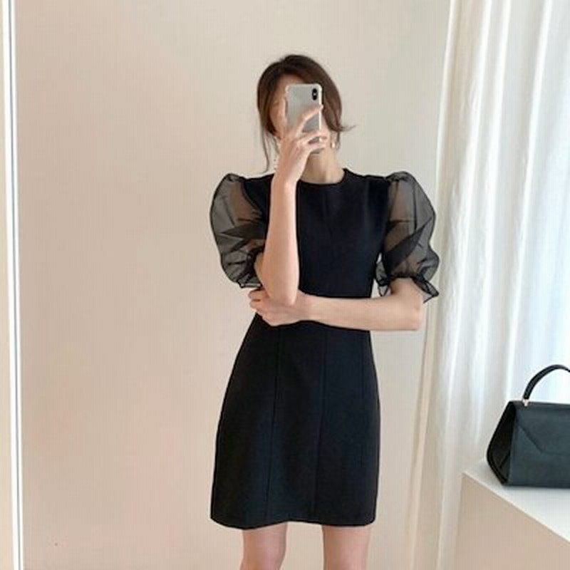 バルーン袖 ワンピース レディース 半袖 韓国 ファッション ドレス ワンピース 黒 ミニワンピース 通販 Lineポイント最大1 0 Get Lineショッピング