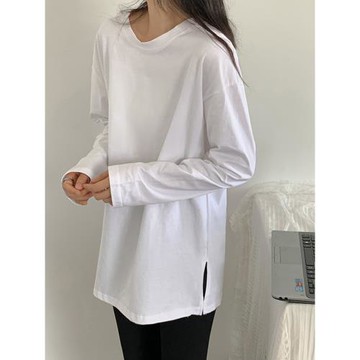 開叉純棉T恤女ins潮春季2025年新款設計感小眾白色打底衫寬松上衣