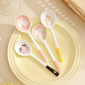 陶瓷可愛卡通勺子日式飯勺調羹網紅草莓恐龍長柄勺家用高顏值湯匙