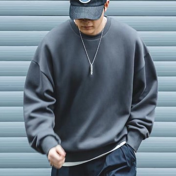 馬登工裝 太空棉大學t 日系復古 灰色落肩 空氣層無帽圓領外套頭男潮