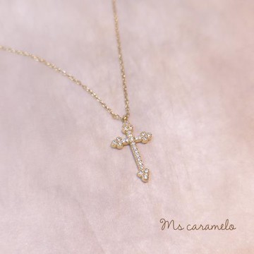 【焦糖小姐 Ms caramelo】925純銀鍍K黃 十字架鋯石項鍊