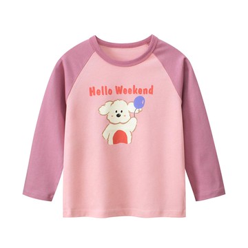 27home - 純棉長袖上衣-紫氣球狗狗-粉色