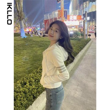 秋季2025新款設計感小眾連帽拉鏈修身白色開衫外套短款長袖上衣女