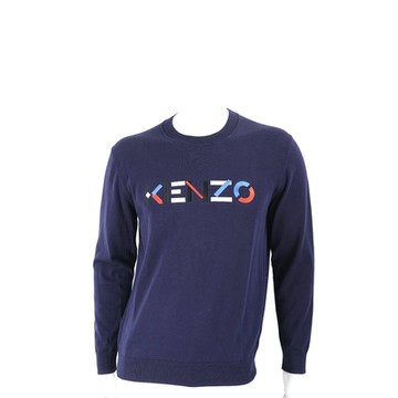 KENZO 多彩刺繡字母深藍色純棉針織衫(男款)