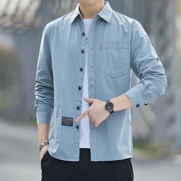 襯衫男七分袖純色襯衣男日系工裝中袖襯衫休閑潮流上衣